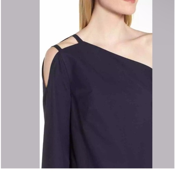 LEWIT Sz 10 Navy 100% Cotton One Shoulder Tunic Mini Dress Evening Cocktail - Picture 4 of 12